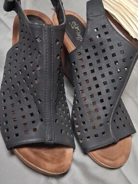 Eurosoft Black Perforated Wedge Sandals — Comfortable Women’s Wedges